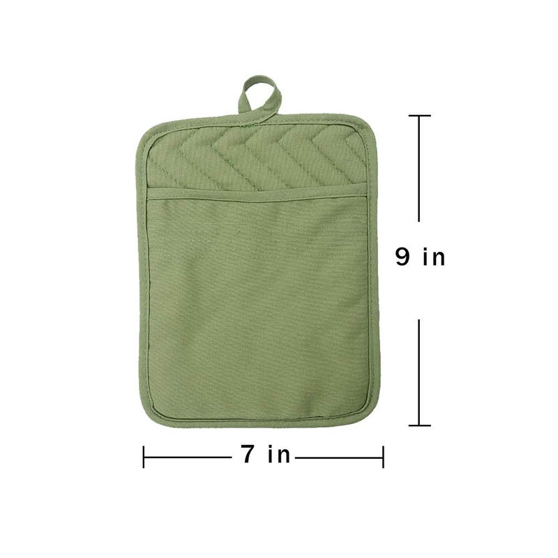 Anyi Heat Resistant Pot Holders, Cotton Hot Pads for Counter & Table, Green with Pocket - Image 5